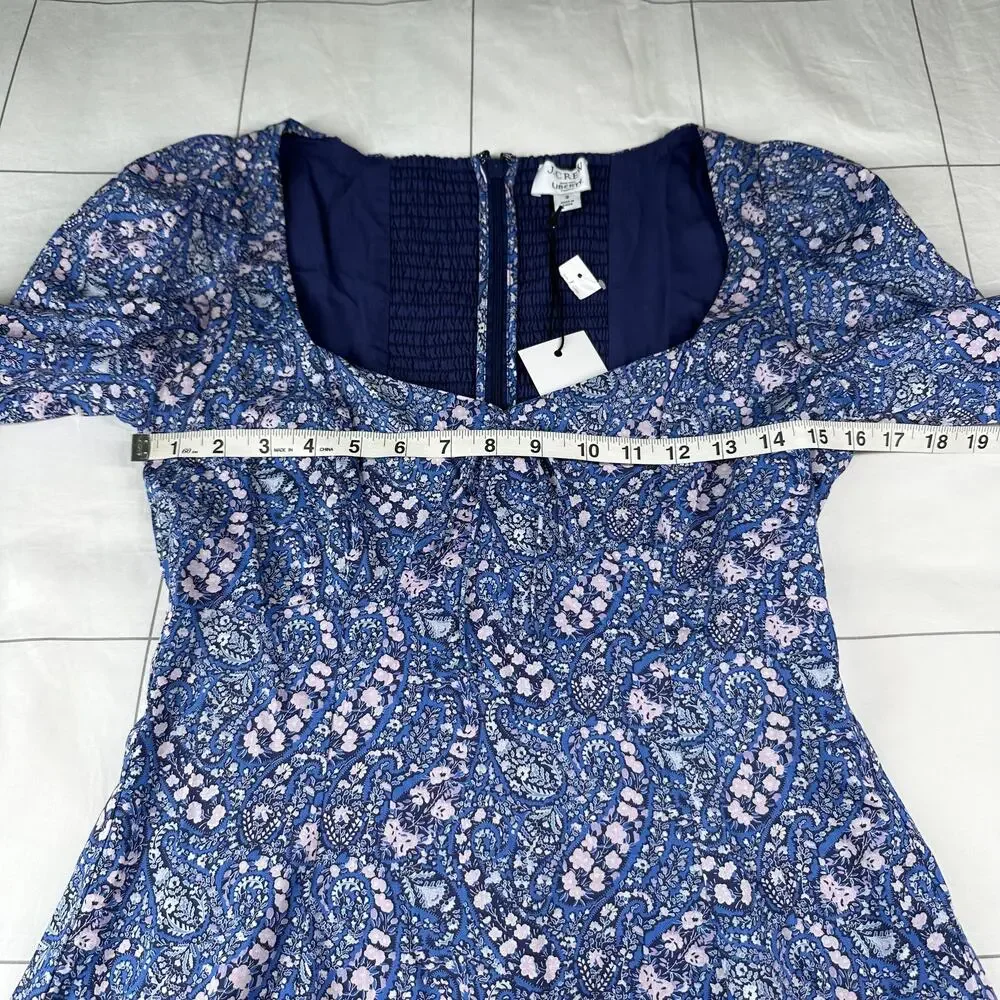 J. Crew Liberty Dress Women 2 Blue Sweetheart Long Sleeve Mini Bourton Bloom New